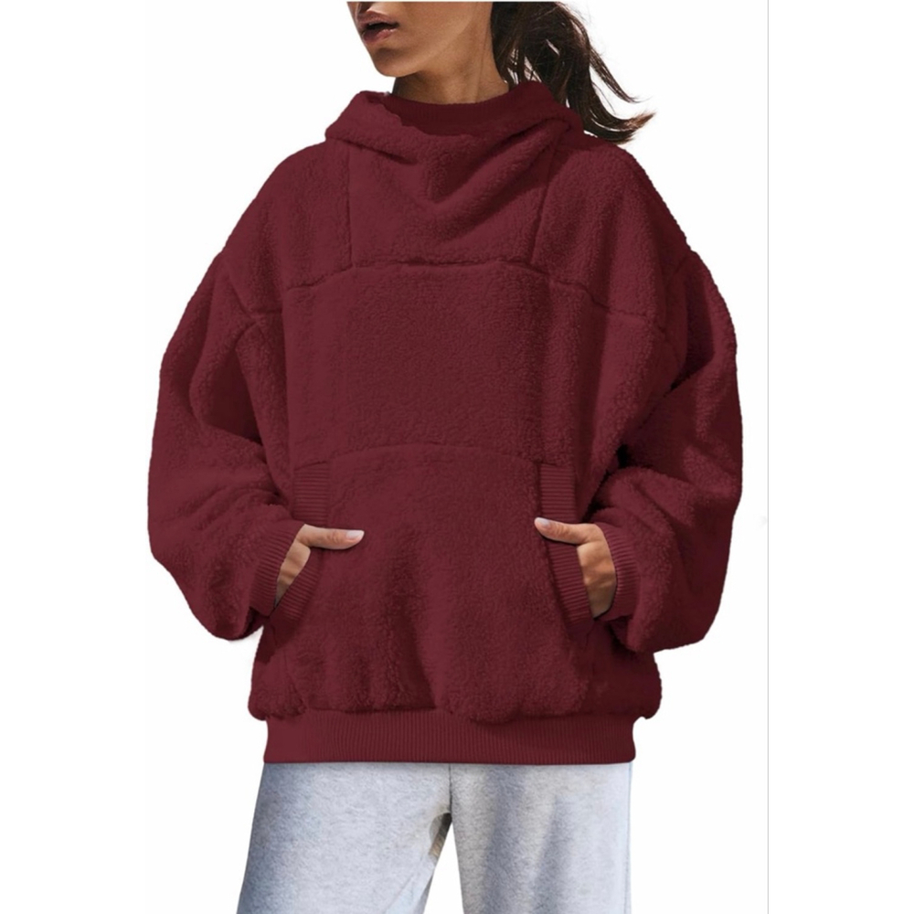 New Oversized Hoodies Fuzzy Fleece Pullover Hooded Sweatshirt Pockets M